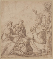 N 002a
<br/>
Herrezen Christus verschijnt aan drie vrouwen
<br/>
<em>Anoniem It (16de eeuw)</em>